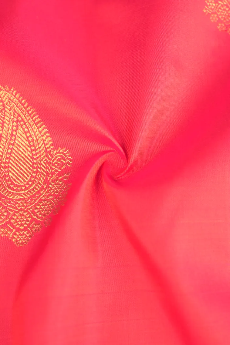 Fire Orange Kanchipuram Silk Sarees with Gold And Silver Zari Mango Puttas view 4