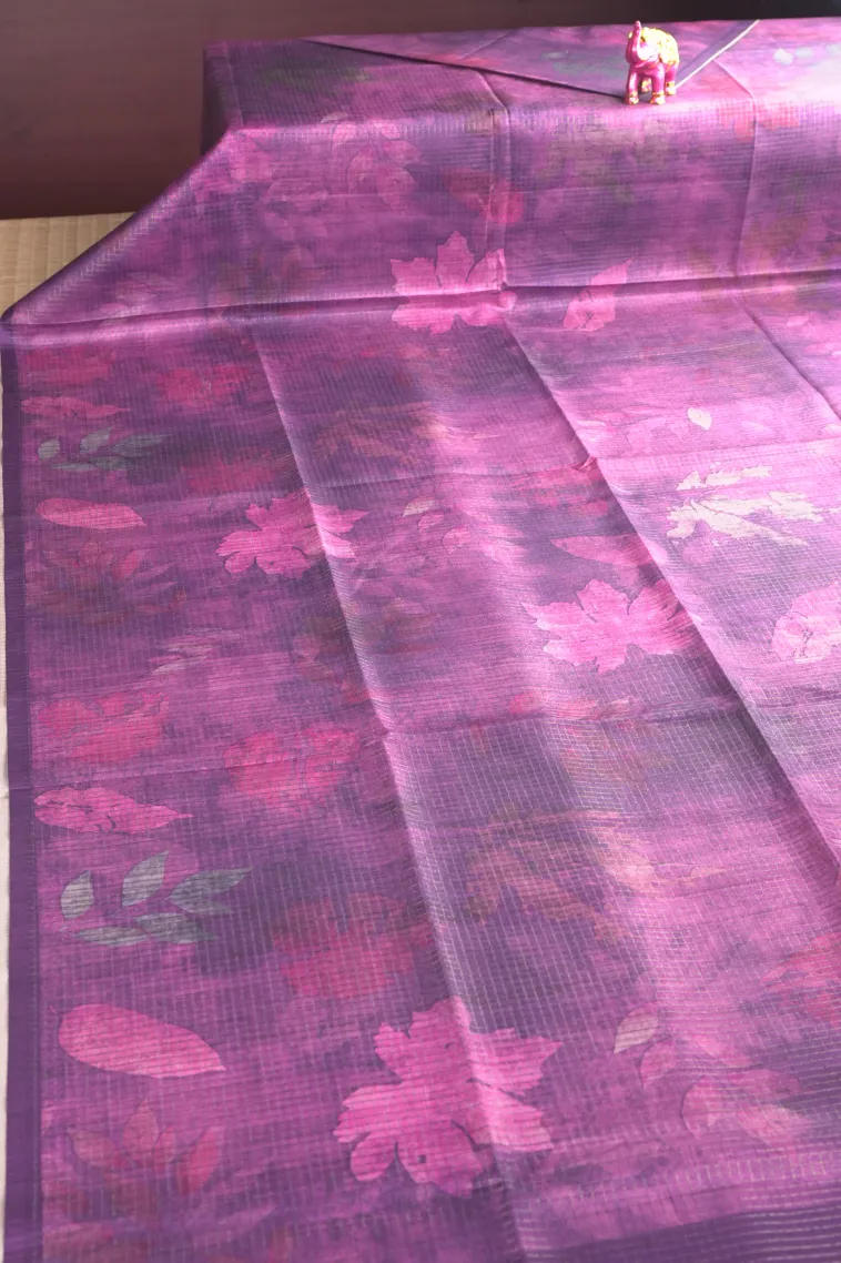 Heather Purple Tussar Saree with Antic Zari Small Checks Pattern view 2
