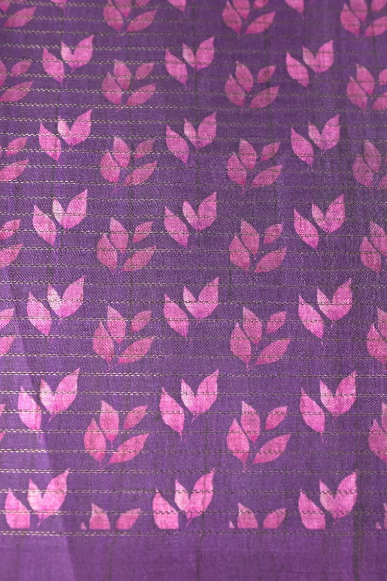 Heather Purple Tussar Saree with Antic Zari Small Checks Pattern view 3