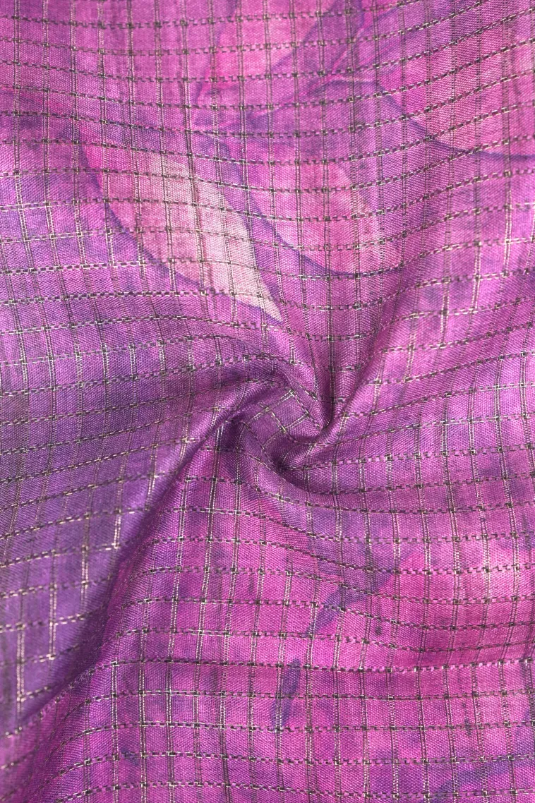 Heather Purple Tussar Saree with Antic Zari Small Checks Pattern view 4