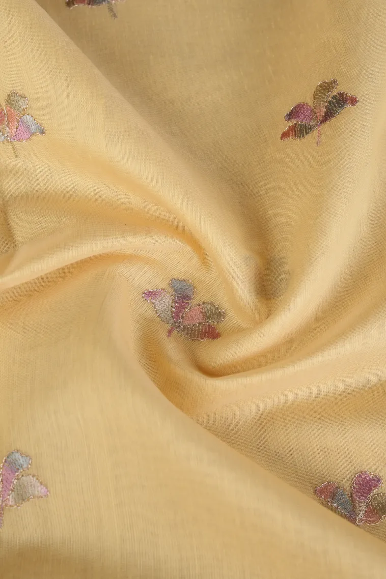 Shortbread Yellow Tissue Silk Sarees with Gold Zari Flower Mottif view 4