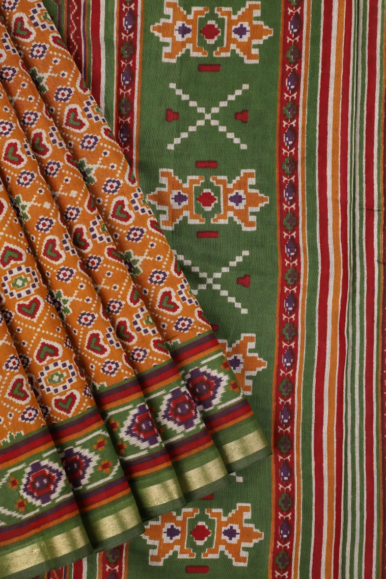 Gold Chanderi Cotton Sarees with Gold Zari Geometric Shapes