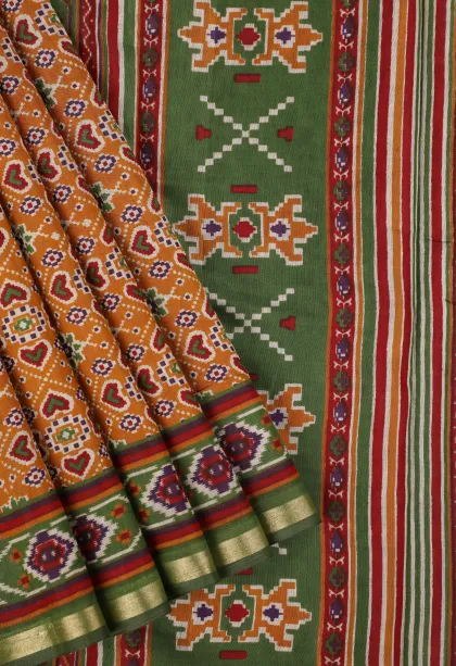 Gold Chanderi Cotton Sarees with Gold Zari Geometric Shapes