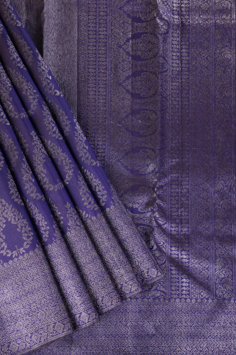 Indigo Blue Kanchipuram Silk Sarees with Antic Zari Geometric Shapes