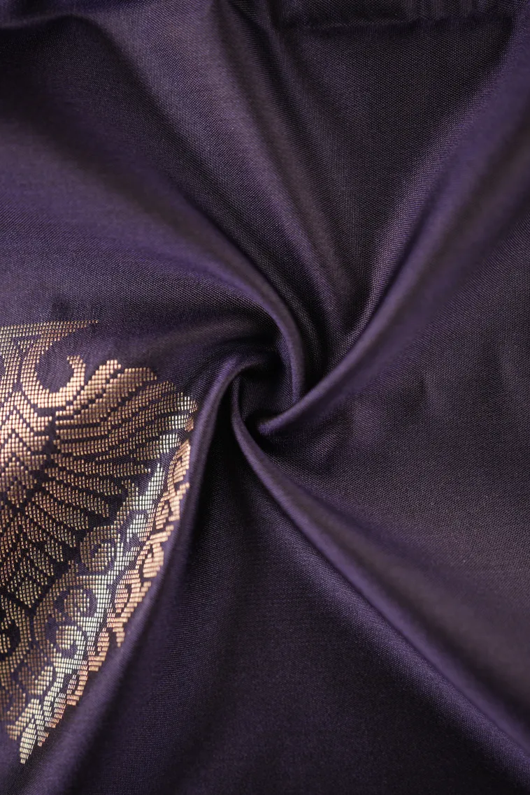 Indigo Blue Soft Silk Saree with Gold Zari Tree Mottif view 4