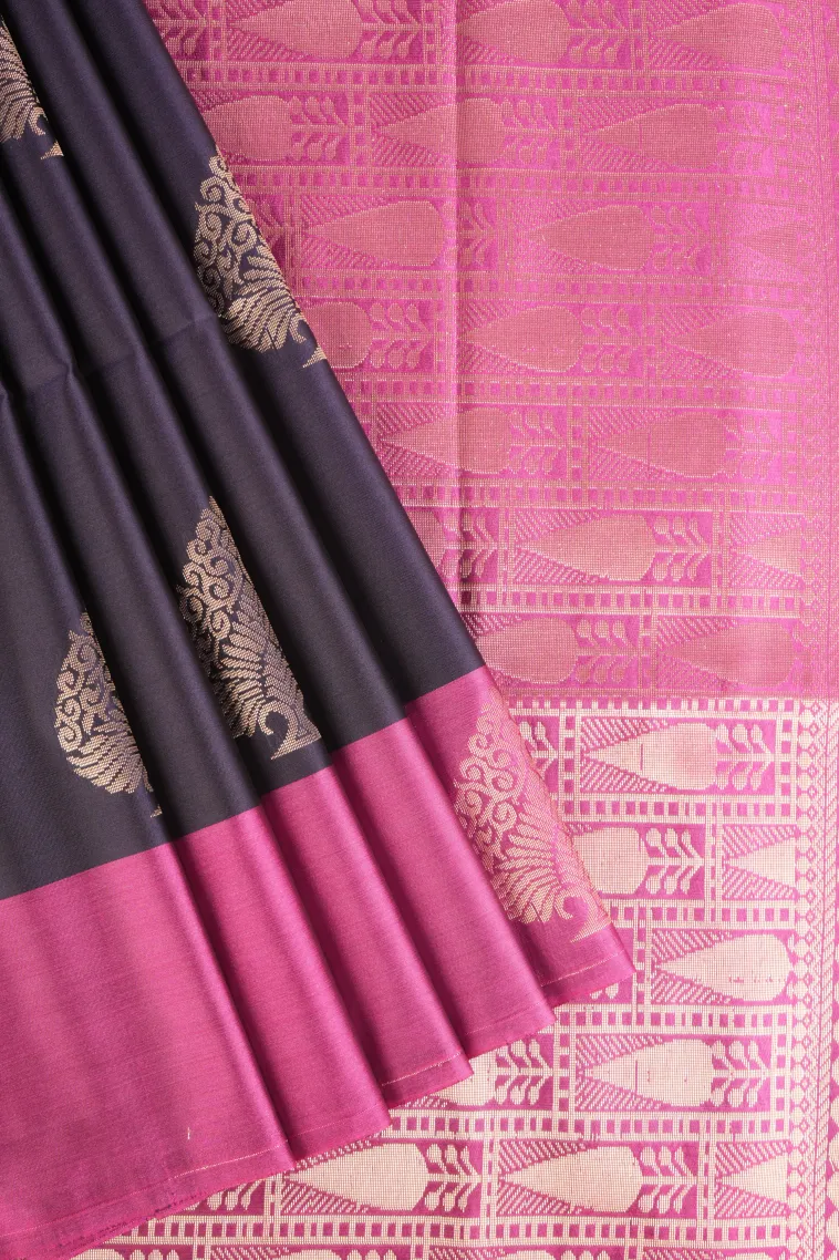 Indigo Blue Soft Silk Saree with Gold Zari Tree Mottif