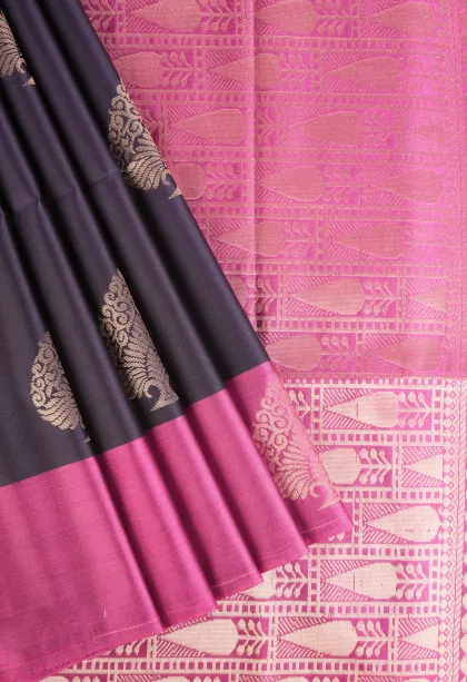 Indigo Blue Soft Silk Saree with Gold Zari Tree Mottif