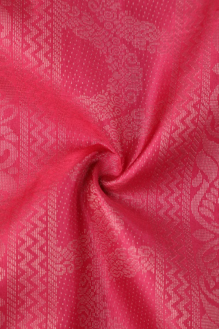 Punch Pink Soft Silk Saree with Silver Zari Stripes And Puttas view 4
