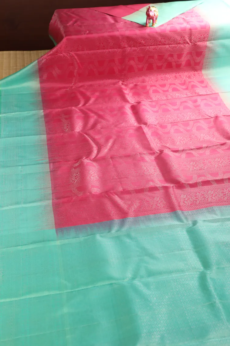 Punch Pink Soft Silk Saree with Silver Zari Stripes And Puttas view 2