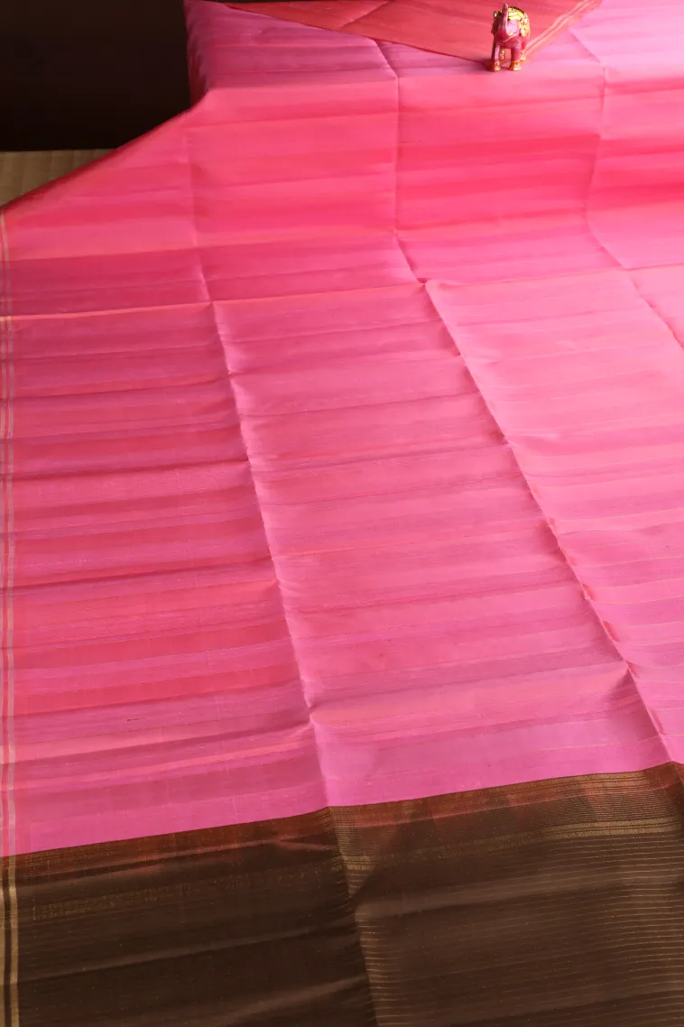 Rose Pink Soft Silk Saree with Gold Zari Stripes view 2