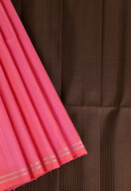 Rose Pink Soft Silk Saree with Gold Zari Stripes