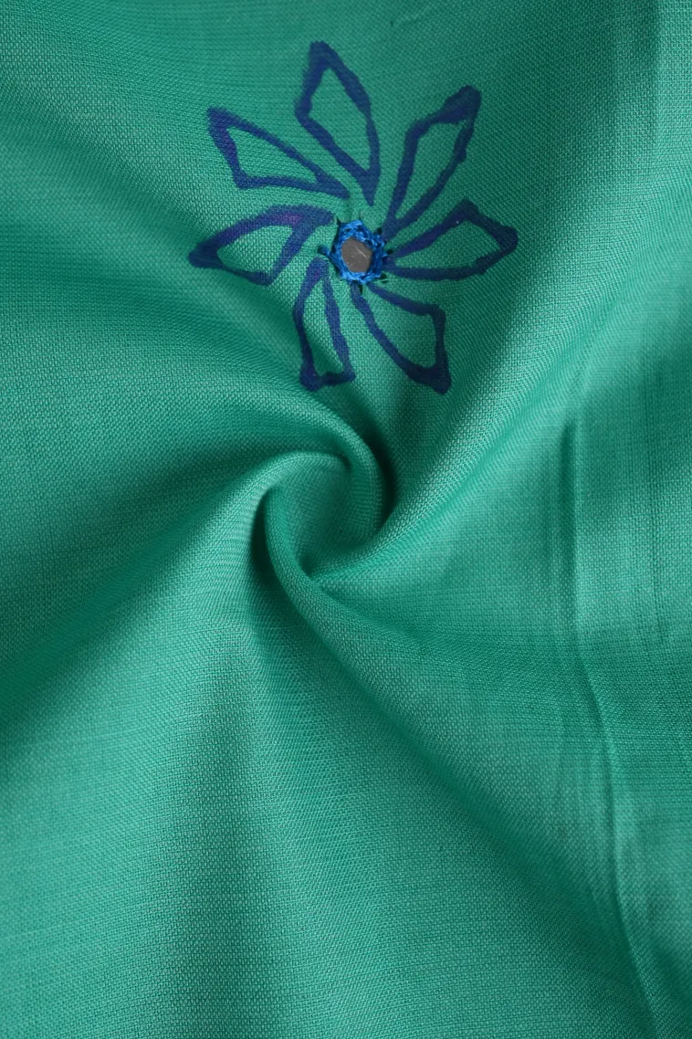 Teal Blue Poly Cotton Sarees Without Zari With Mirror Jamiki Puttas view 4