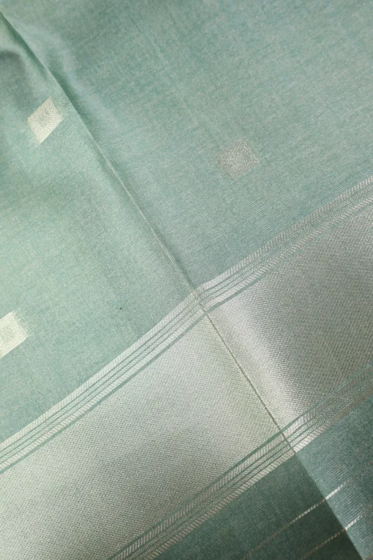 Stone Blue Jute Sarees with Bronze Zari Geometric Shapes view 3