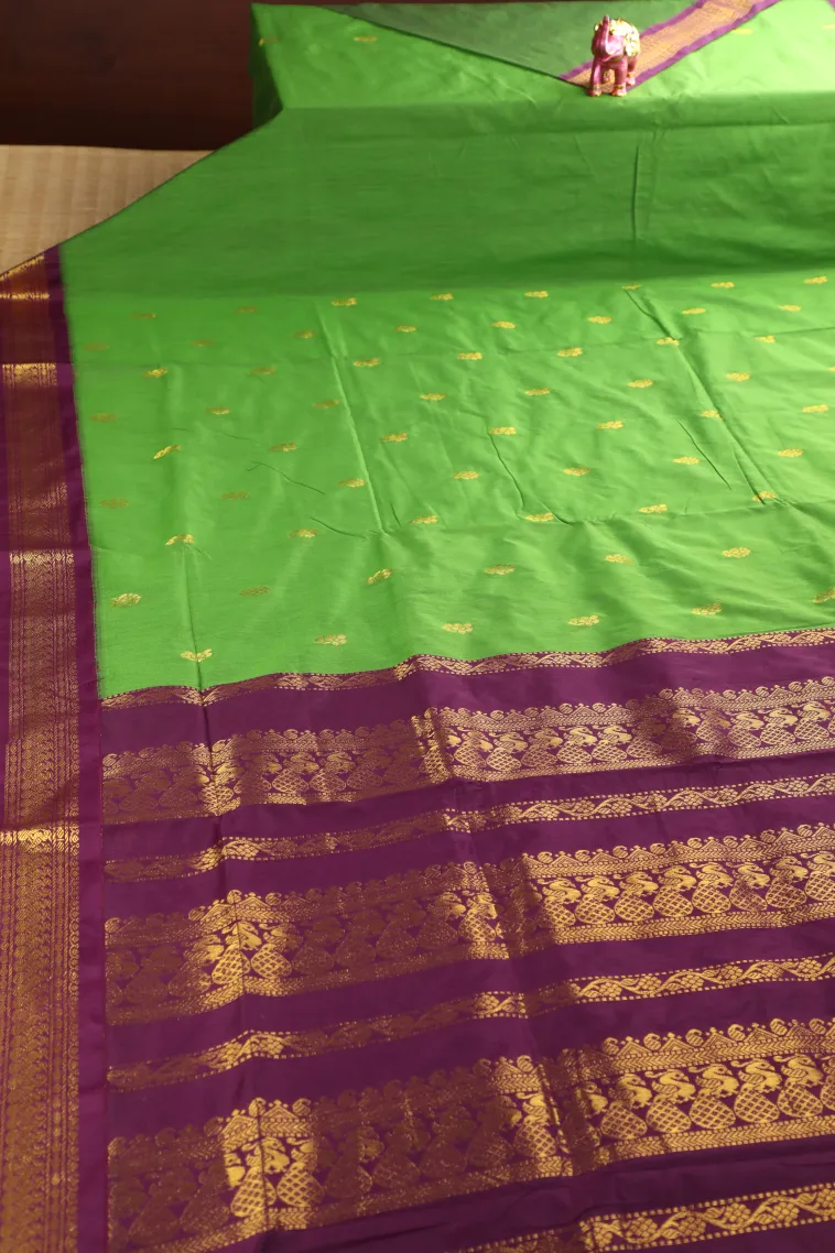 Forest Green Kalyani Cotton with Gold Zari Buttis (small Dots Or Motifs) view 2
