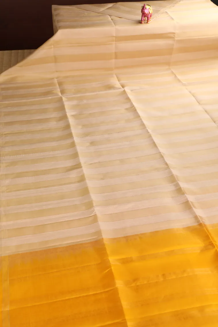 Sandollar Yellow Soft Silk Saree with Gold Zari Stripes view 2