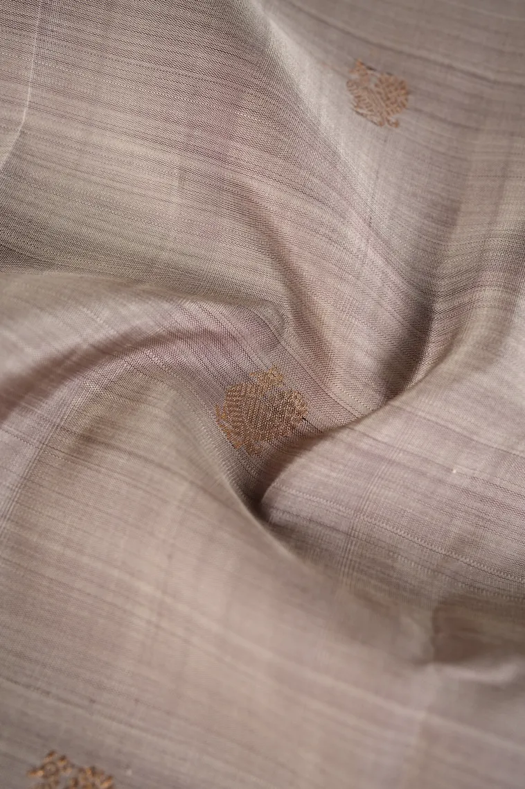 Gray Black Kanchipuram Silk Sarees with Gold Zari Peacock Motifs view 4