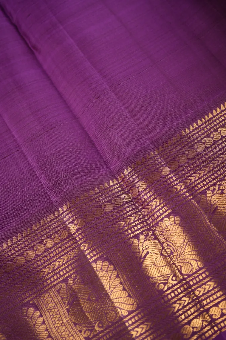 Gray Black Kanchipuram Silk Sarees with Gold Zari Peacock Motifs view 3