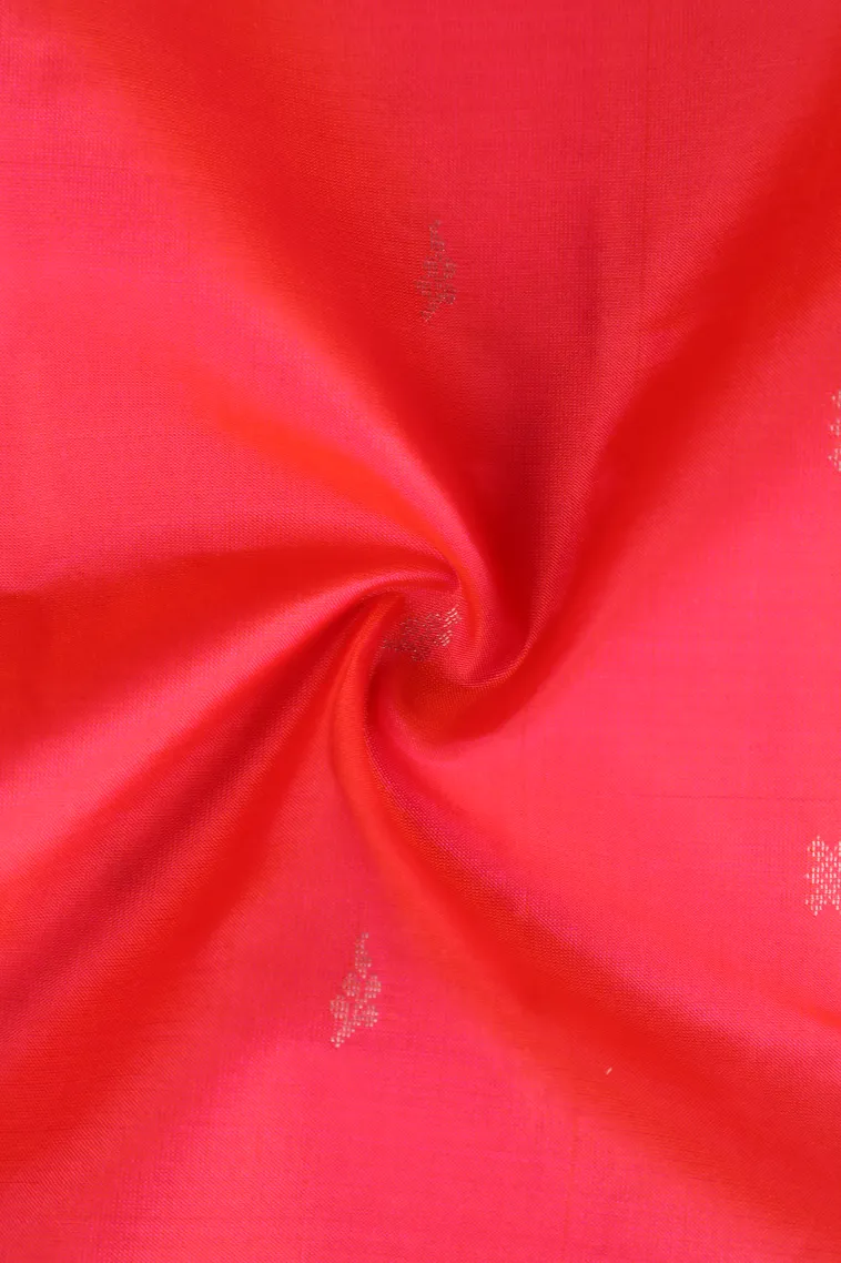 Strawberry Pink Soft Silk Saree with Silver Zari Buttis (small Dots Or Motifs) view 4