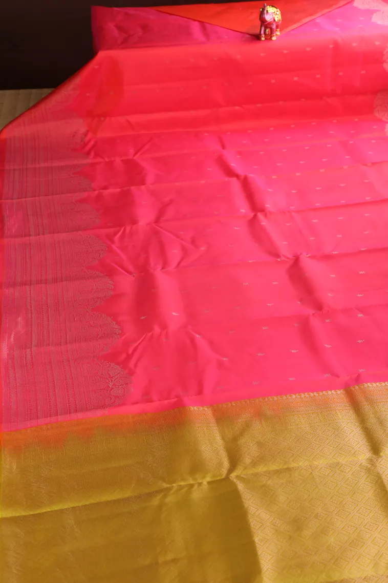 Strawberry Pink Soft Silk Saree with Silver Zari Buttis (small Dots Or Motifs) view 2