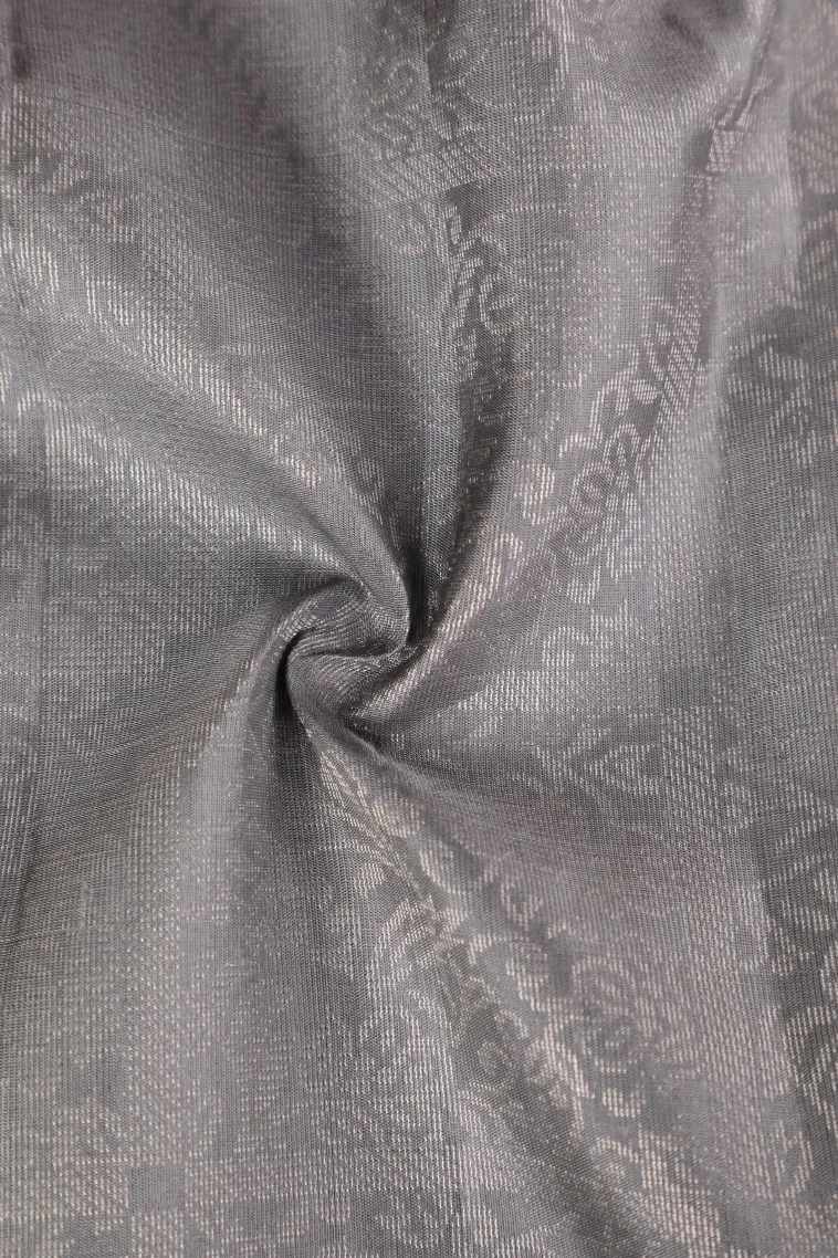 Gray Black Soft Silk Saree with Silver Zari Checks And Puttas view 4