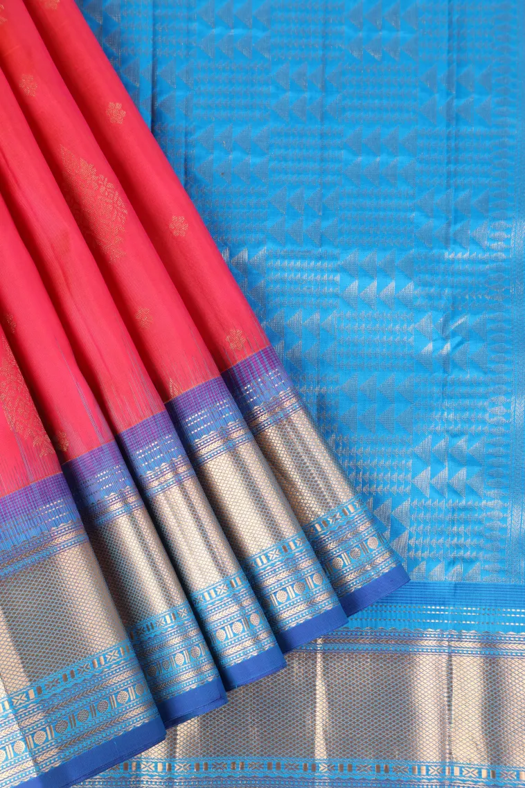 Punch Pink Soft Silk Saree with Gold Zari Buttis (small Dots Or Motifs)