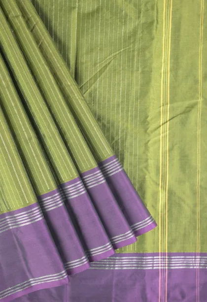 Olive Green Arani Silk Sarees with Silver Zari Stripes