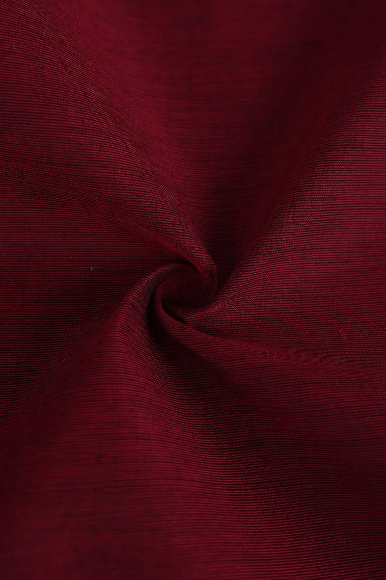 Garnet Red Chettinad Cotton Sarees with Gold Zari Plain view 4