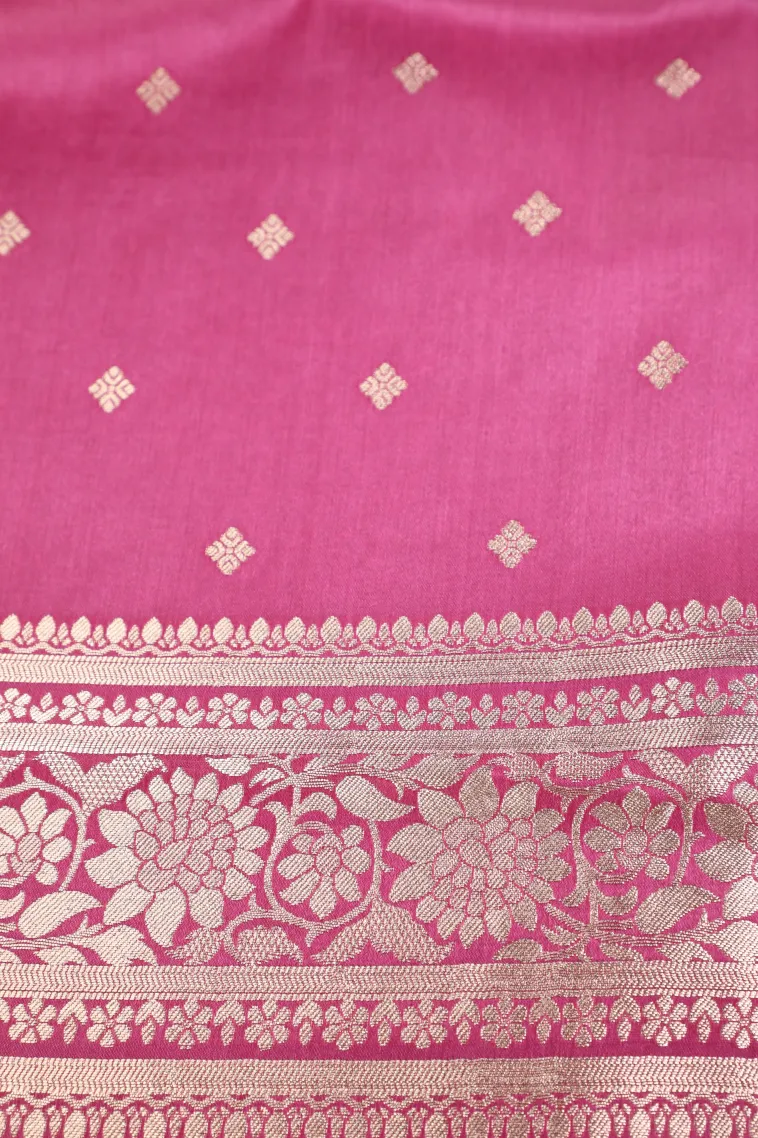 Ballet Pink Mysore Silk with Bronze Zari Stripes And Puttas view 3