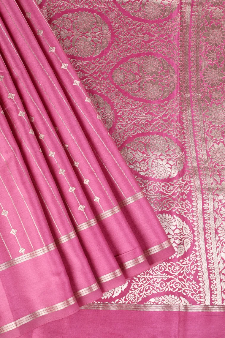 Ballet Pink Mysore Silk with Bronze Zari Stripes And Puttas