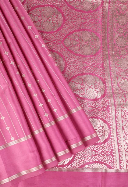 Ballet Pink Mysore Silk with Bronze Zari Stripes And Puttas