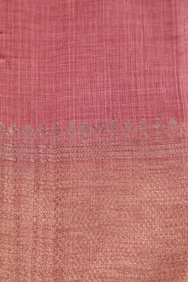 Rouge Pink Semi Tussar Silk with Bronze Zari Floral Patterns view 3
