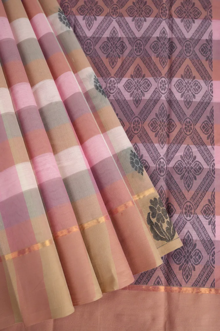 Cotton White Kanchi Cotton Sarees Without Zari With Checks And Puttas view 1