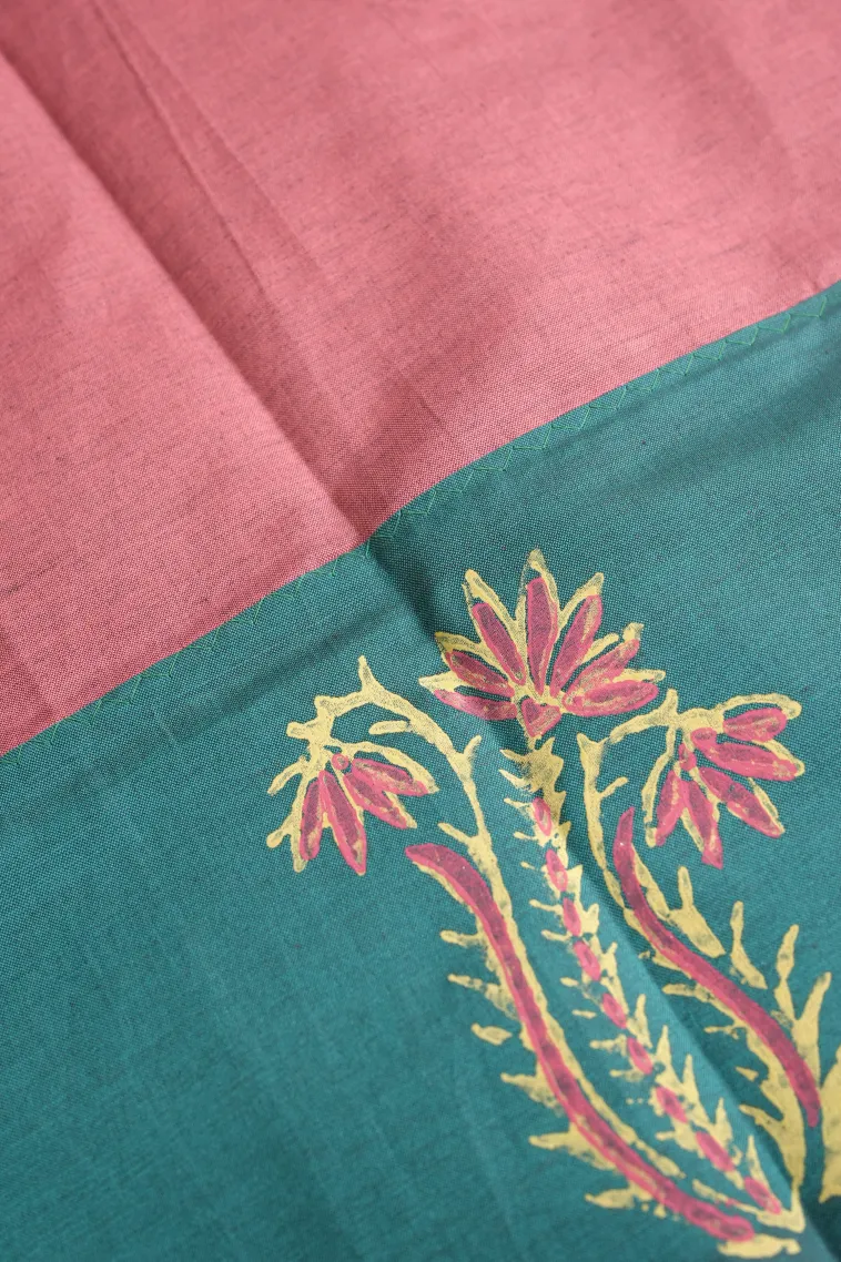 Rose Pink Poly Cotton Sarees Without Zari With Flower Mottif view 3