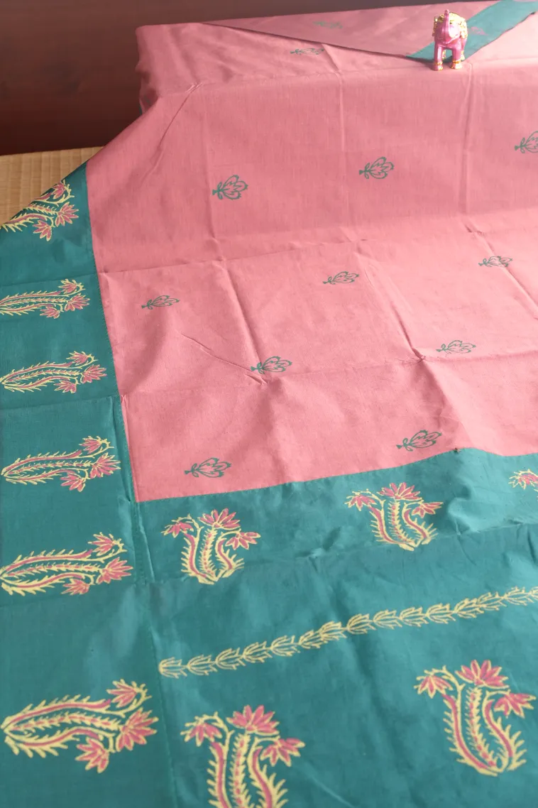 Rose Pink Poly Cotton Sarees Without Zari With Flower Mottif view 2