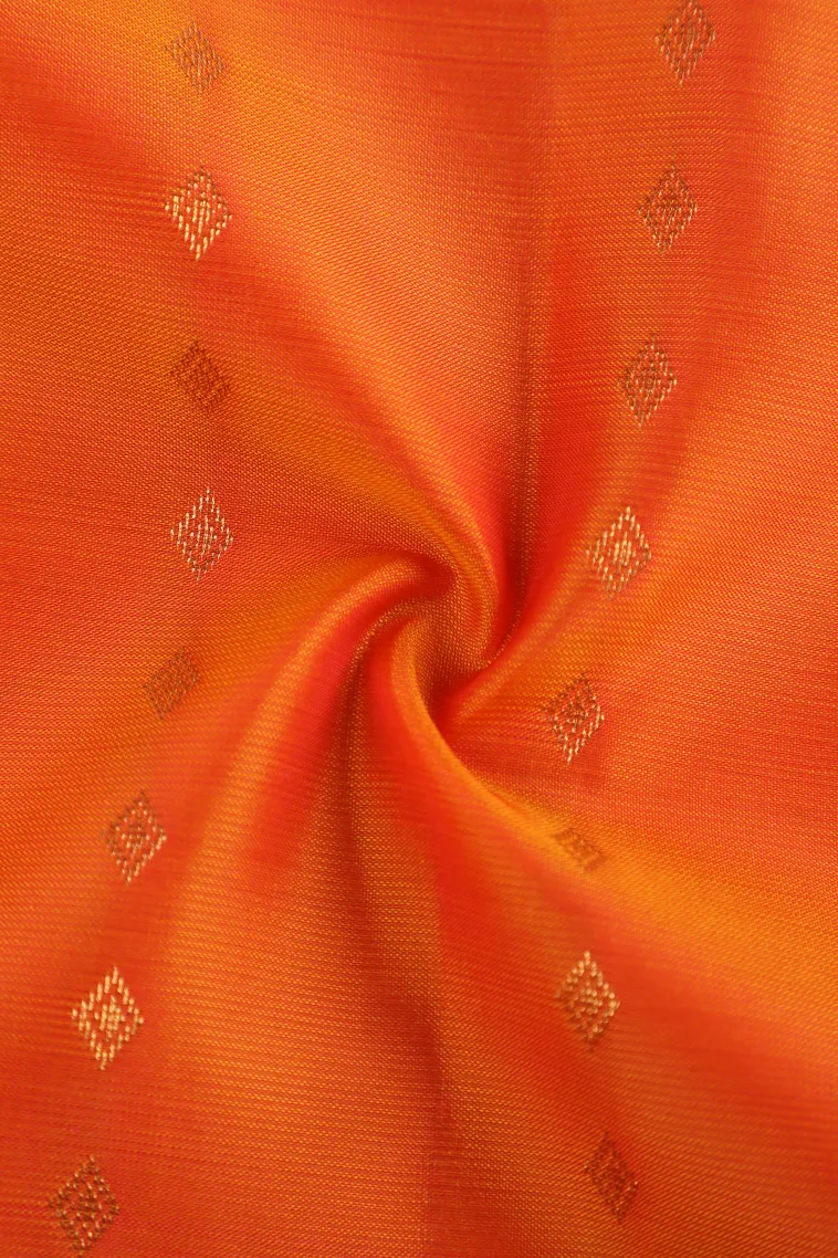 Carrot Orange Soft Silk Saree with Gold Zari Stripes And Puttas view 4