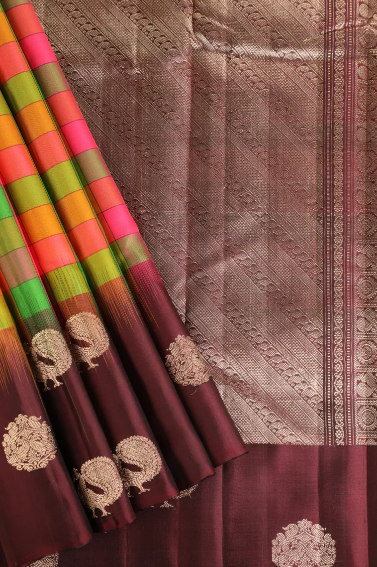 Emerald Green Soft Silk Saree with Gold Zari Checks