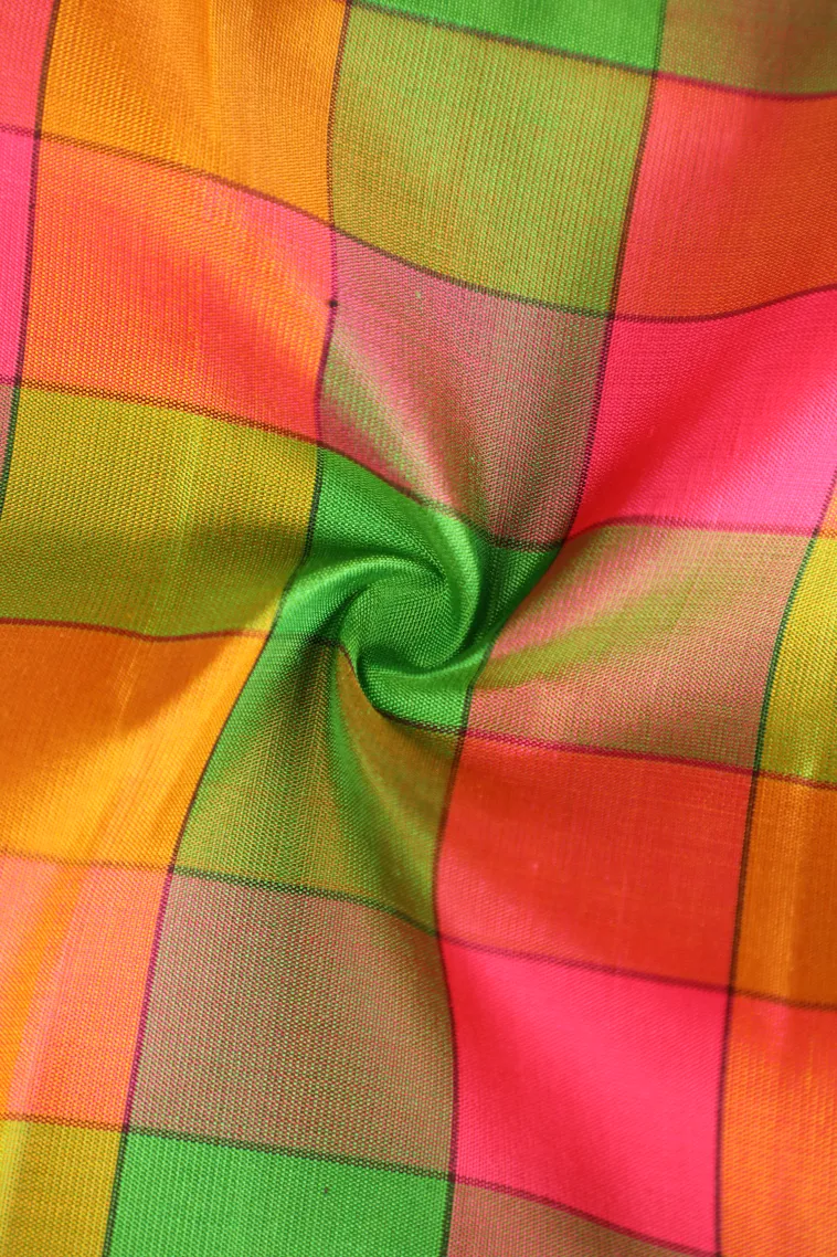 Emerald Green Soft Silk Saree with Gold Zari Checks view 4