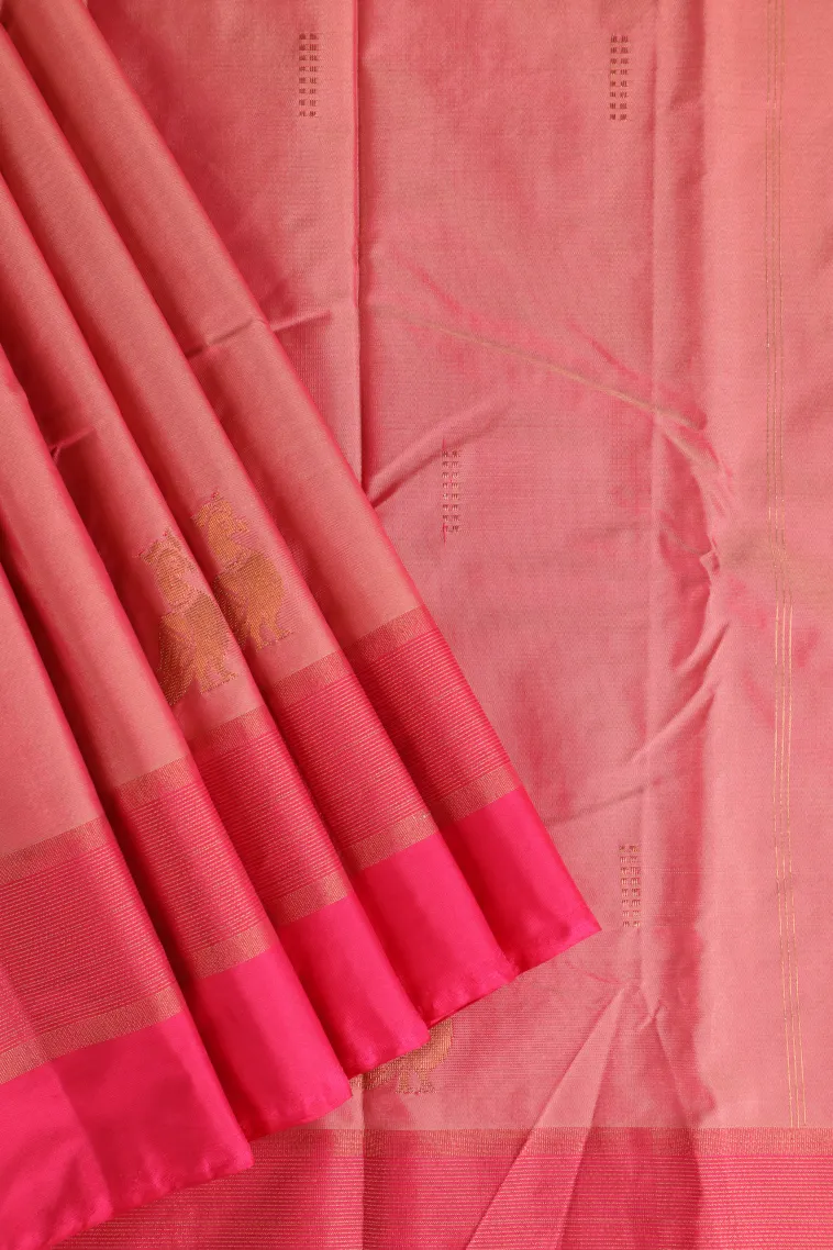 Rose Pink Arani Silk Sarees with Gold Zari Peacock Motifs
