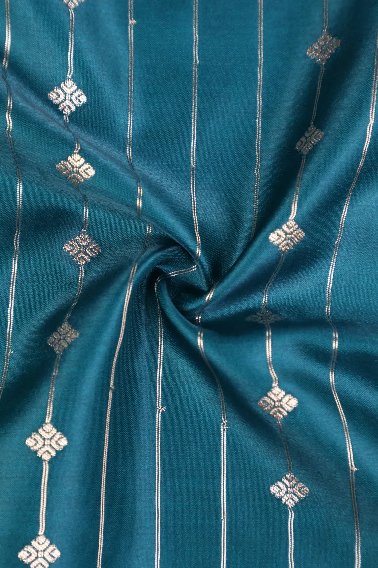 Aegean Blue Mysore Silk with Bronze Zari Stripes And Puttas view 4