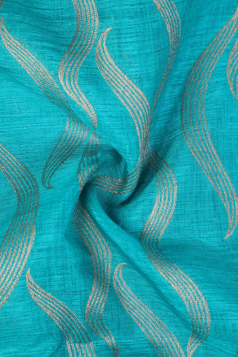 Sky Blue Banaras Sarees with Copper Zari Leaf Pattern view 4