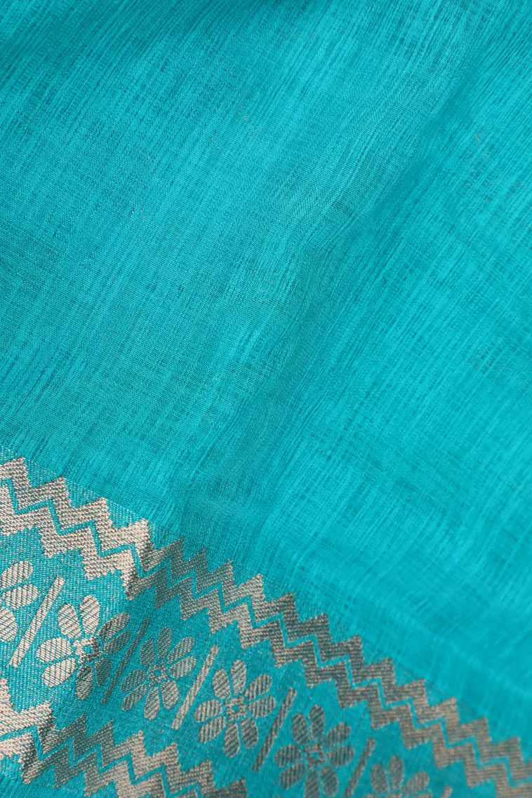 Sky Blue Banaras Sarees with Copper Zari Leaf Pattern view 3