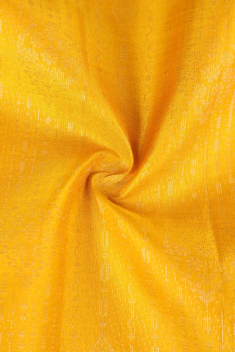 Bright Yellow Soft Silk Saree with Silver Zari Stripes view 4