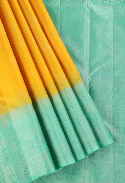 Bright Yellow Soft Silk Saree with Silver Zari Stripes