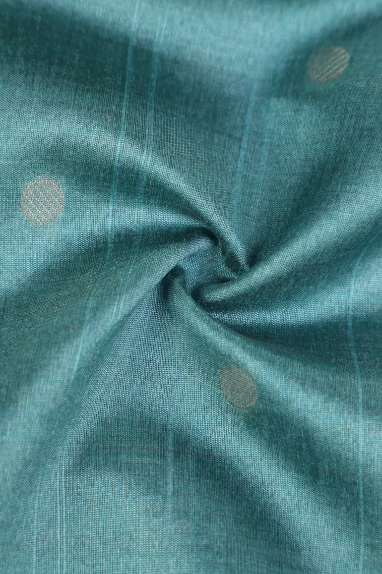 Teal Blue Tussar Saree with Bronze Zari Ikkat view 4