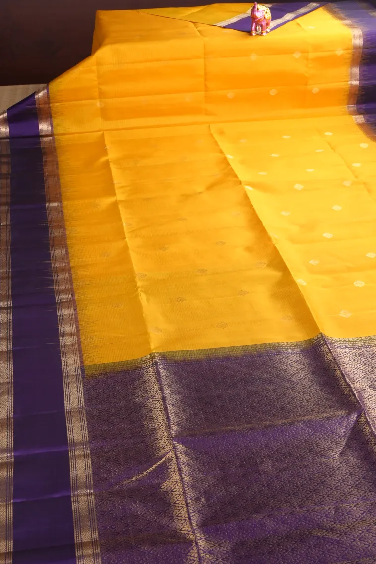 Lemon Yellow Soft Silk Saree with Gold Zari Buttis (small Dots Or Motifs) view 2