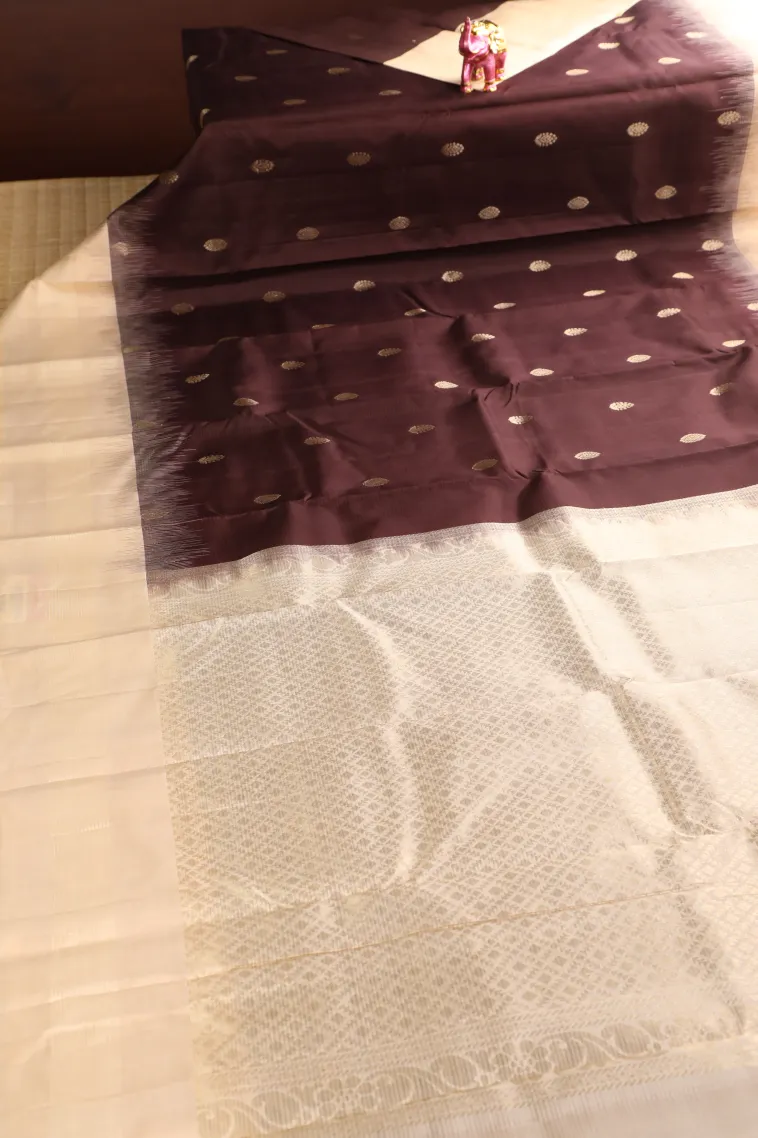 Coffee Brown Soft Silk Saree with Gold Zari Buttis (small Dots Or Motifs) view 2