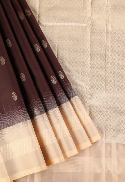 Coffee Brown Soft Silk Saree with Gold Zari Buttis (small Dots Or Motifs)