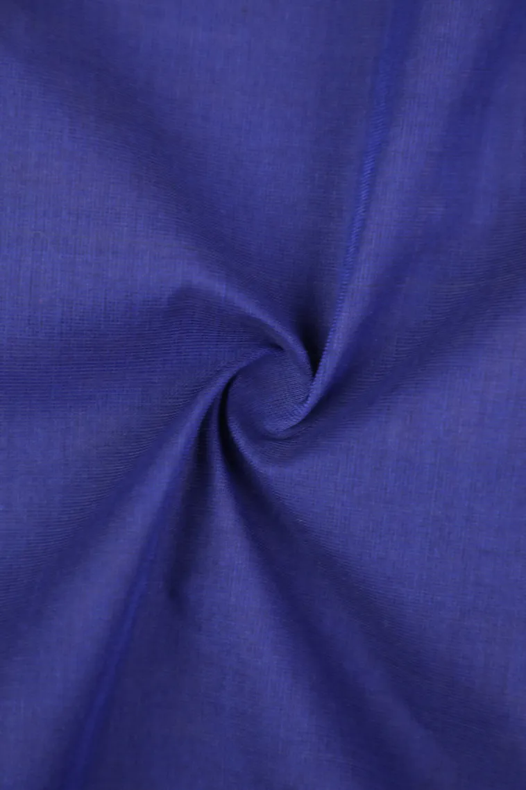 Lapis Blue Chettinad Cotton Sarees with Gold Zari Plain view 4