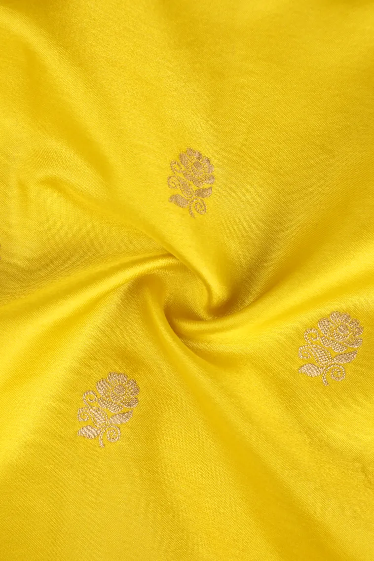 Lemon Yellow Mysore Silk with Gold Zari Flower Mottif view 4