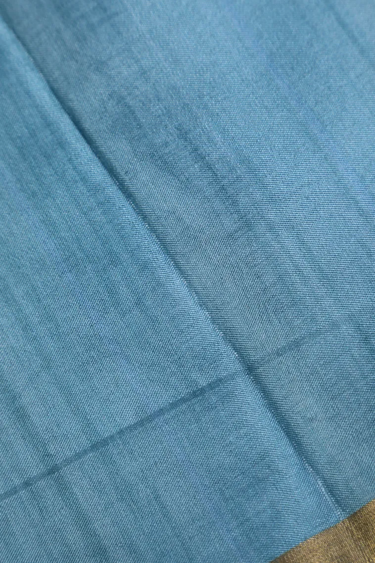 Stone Blue Soft Silk Sarees with Gold Zari Floral Patterns view 3